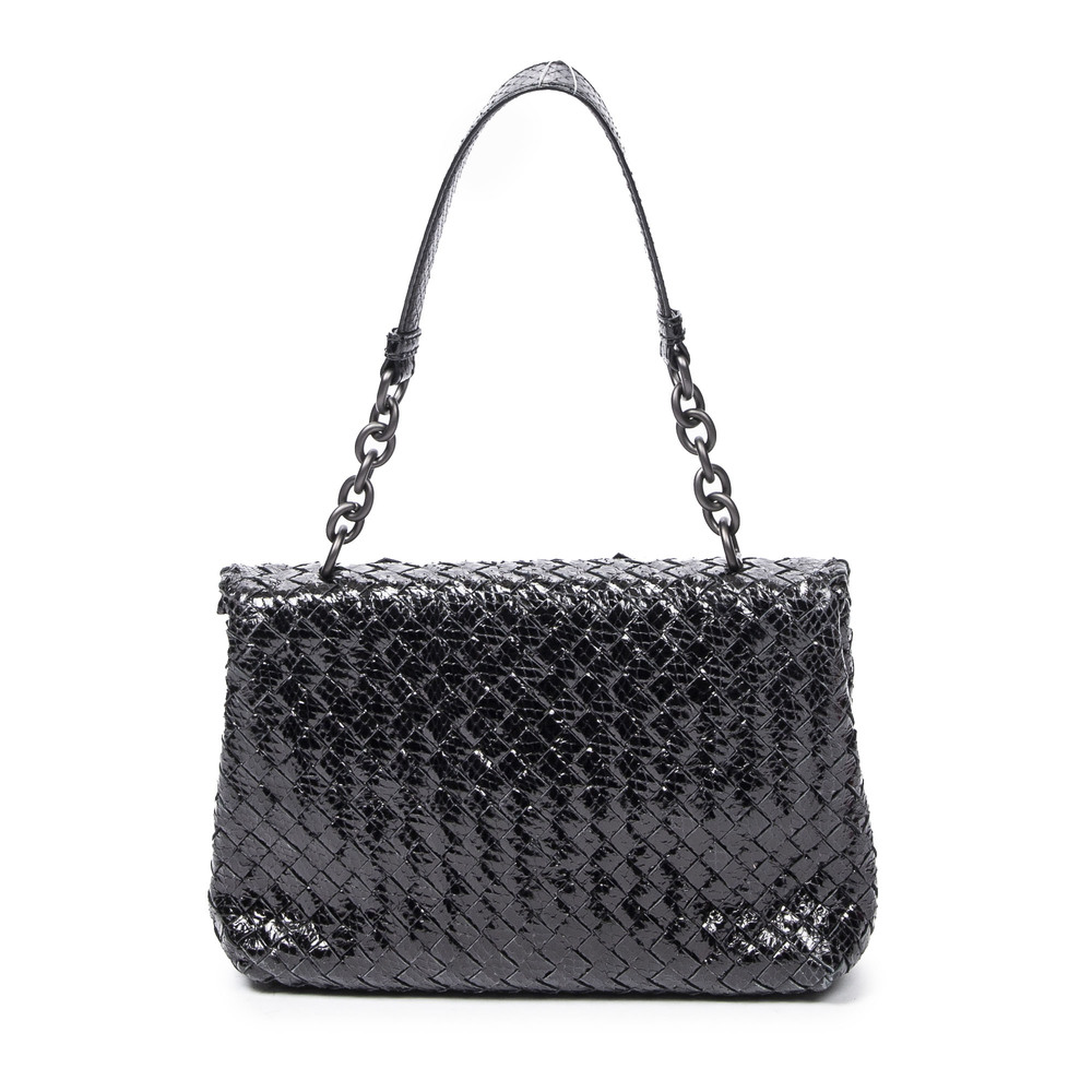 Bottega Veneta Top Handle Flap Bag   in Black Snakeskin Intrecciato Leather - Picture 5 of 7
